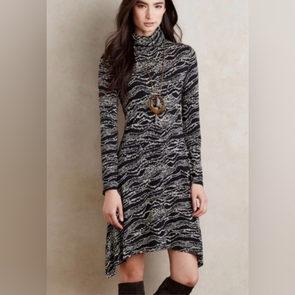 Maeve By Anthropologie Turtleneck Jersey Knit Print Long Sleeve Dress Size Small - Picture 1 of 8